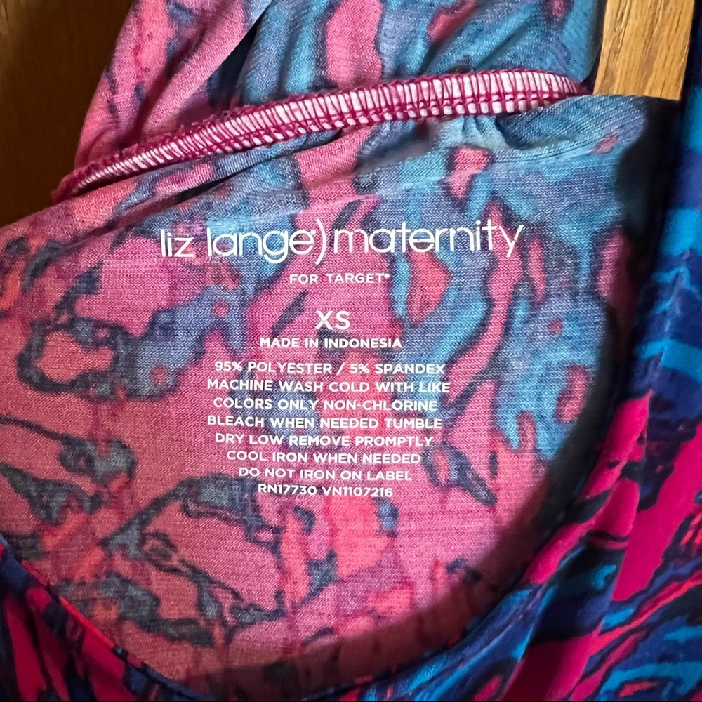 Liz Lange Blue and Pink Maternity Maxi Dress Size XS Tank Stretchy Summer Bright - Picture 5 of 5